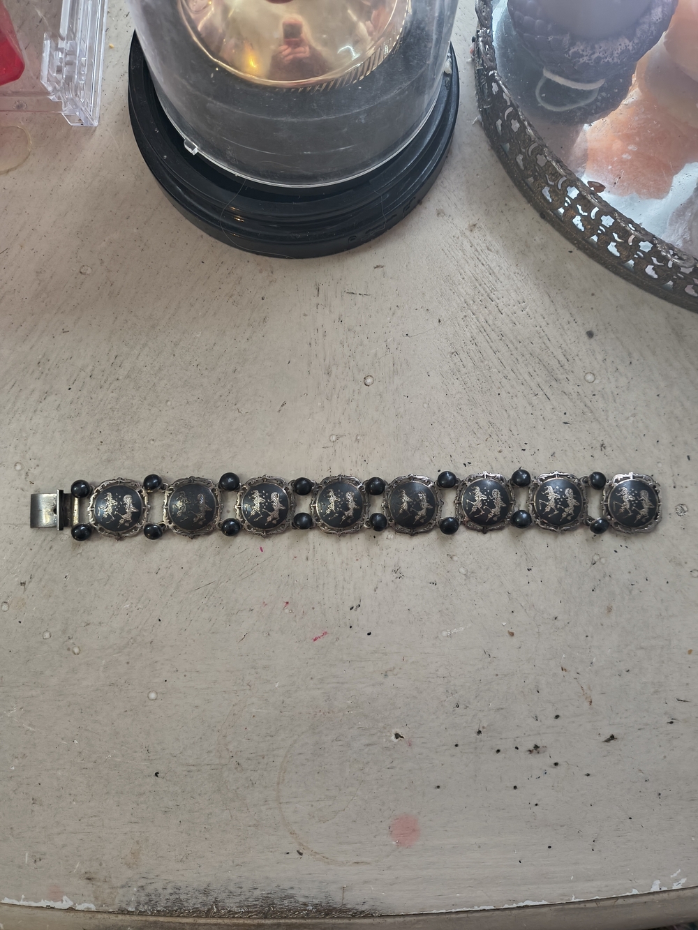 Vintage Siam Sterling Silver Niello Panel Bracelet SB Maker Mark Thai Dancers - Picture 6 of 9